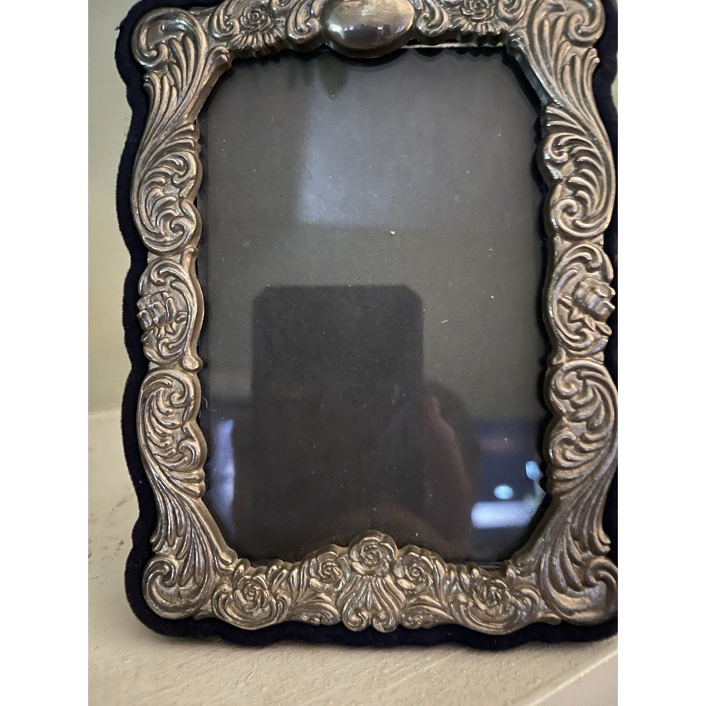 Vintage Silver Picture‎ Photo Frame Art Nouveau Ornate Blue Velvet Antique - Picture 3 of 9